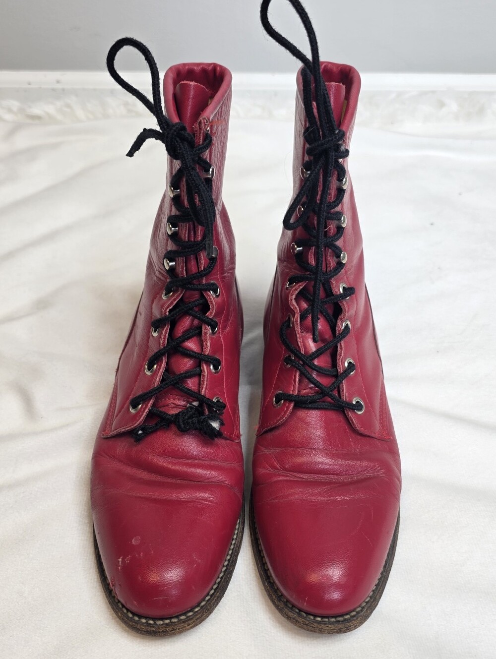 Justin Women’s Red Leather Lace-Up Ankle Boots Sz 6.5 Witchy Boho Goth Y2k - Picture 6 of 6